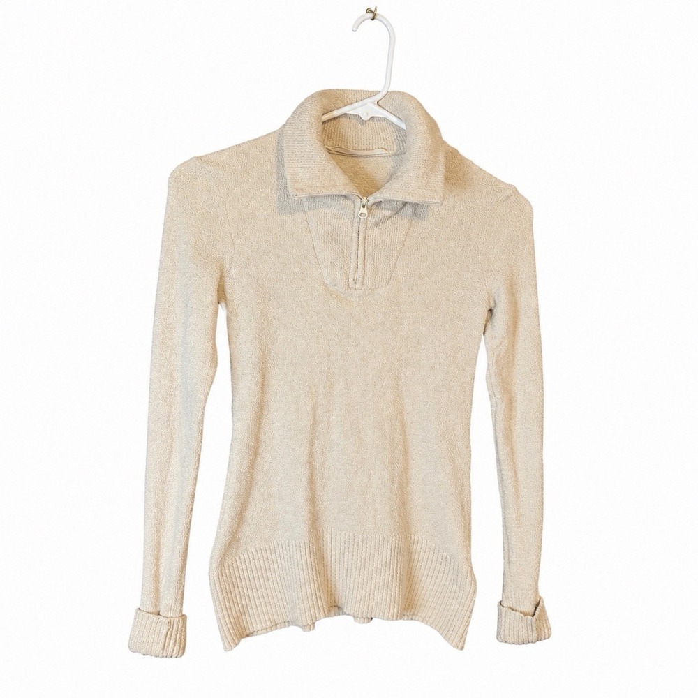Athleta Women's XS Cream Quarter Zip Sweater Pullover Cozy Knit Tunic